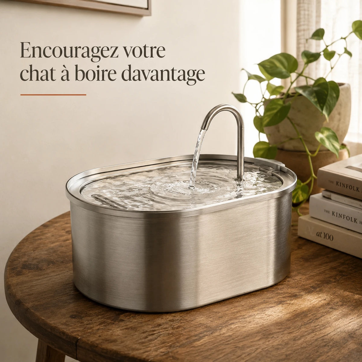 Fontaine à eau en acier inoxydable ovale pour chat 3,2 L