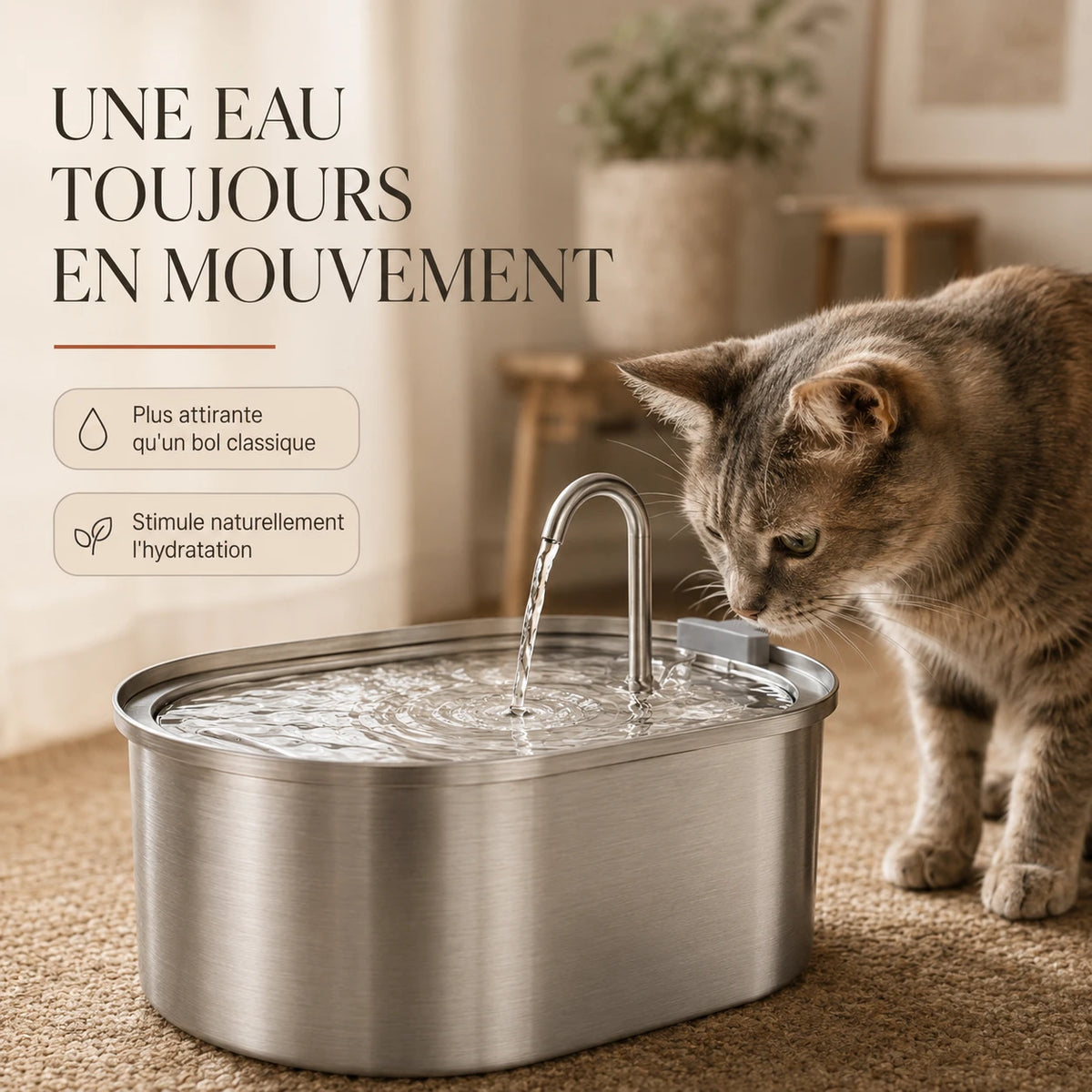 Une eau toujours en mouvement, plus attirante qu'un bol