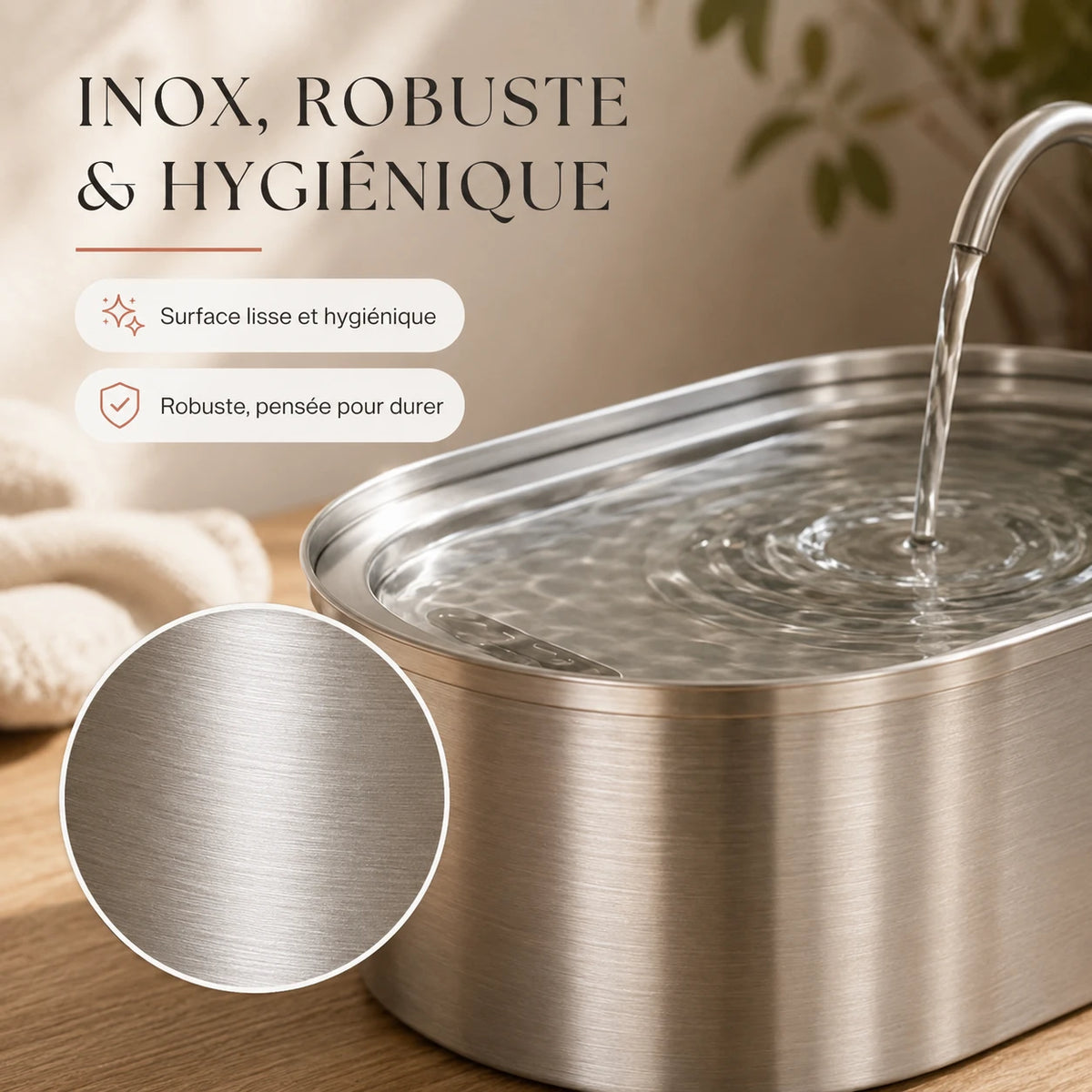 Inox robuste et hygiénique, surface lisse