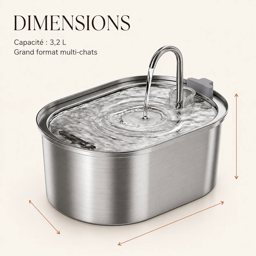 Dimensions de la fontaine à eau inox 3,2 L