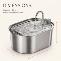 Dimensions de la fontaine à eau inox 3,2 L