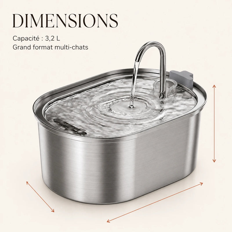 Dimensions de la fontaine à eau inox 3,2 L