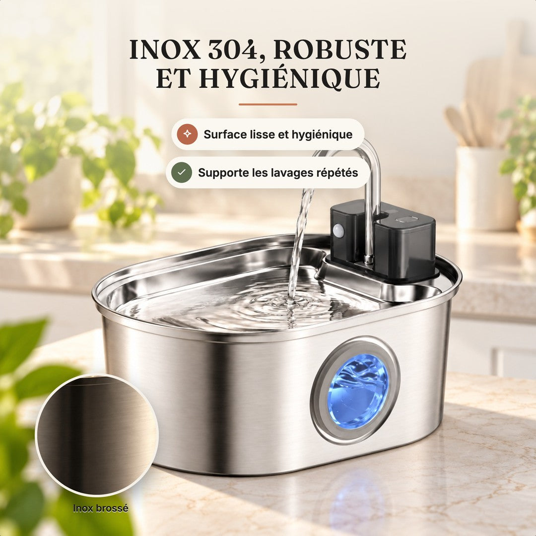 Cuve en inox 304 brossé de la fontaine à eau pour chat ovale 3,2 L