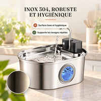 Cuve en inox 304 brossé de la fontaine à eau pour chat ovale 3,2 L