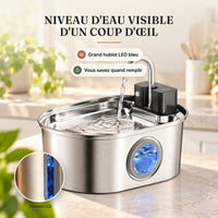 Hublot LED indiquant le niveau d'eau sur la fontaine chat inox ovale 3,2 L