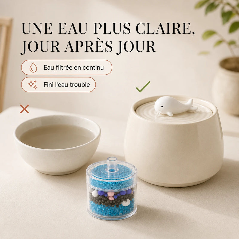 Eau plus claire avec les filtres fontaine baleine 1,3 L