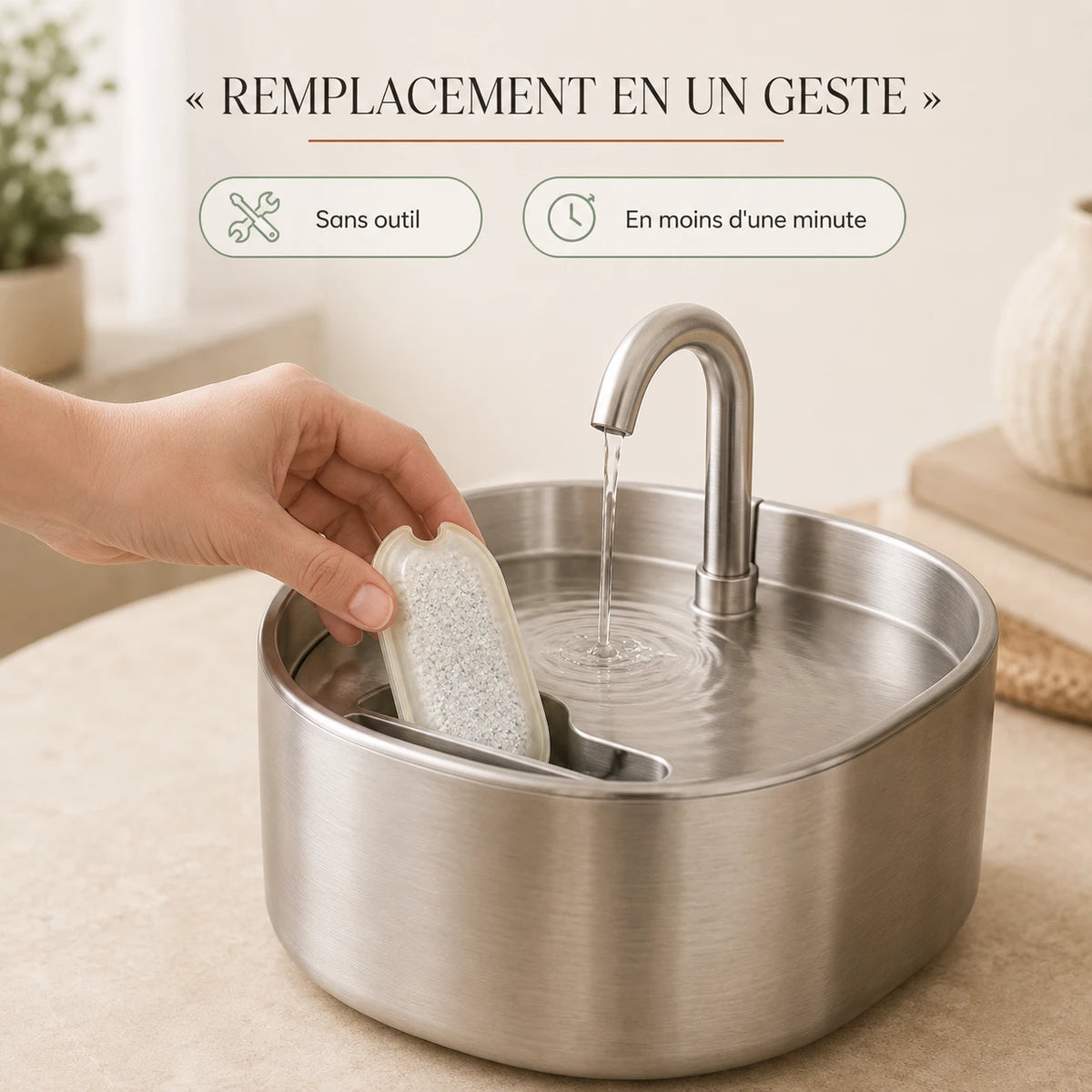 Remplacement du filtre dans la fontaine inox bec robinet 2,2 L