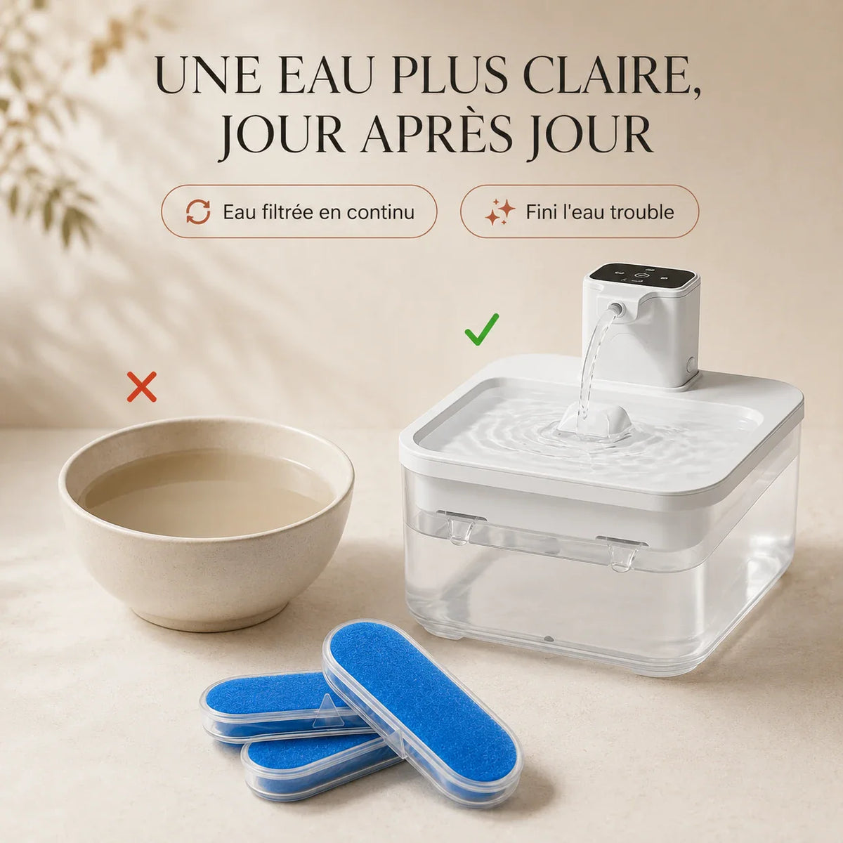 Eau plus claire avec les filtres fontaine DownyPaws 2,5 L