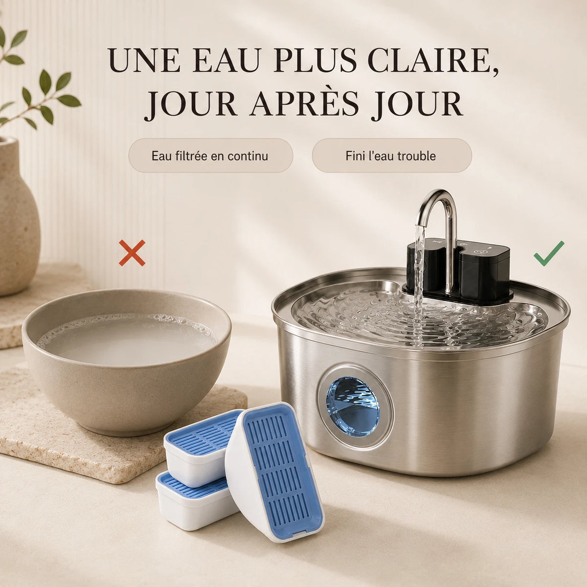 Eau plus claire avec les filtres fontaine FlowArc 3,2 L
