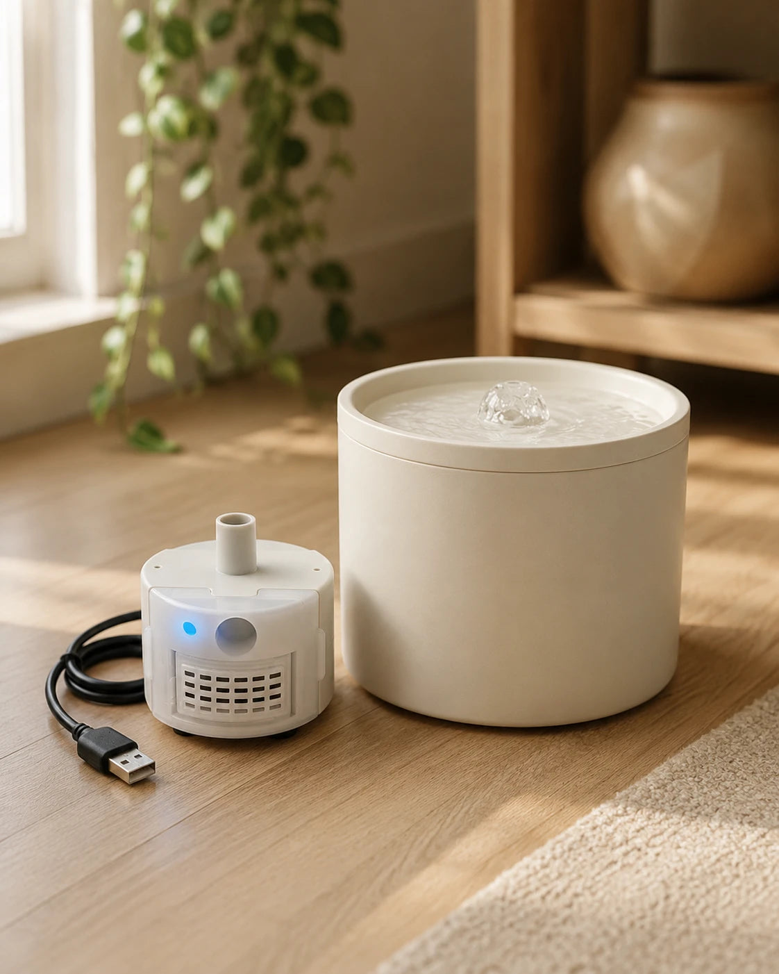Pompe USB SMA-800 pour fontaine a chat en situation