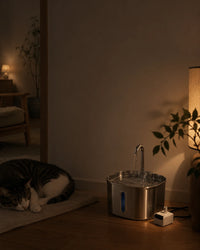 Fontaine a chat avec pompe universelle en soiree