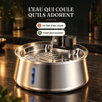Fontaine à eau pour chat en inox sans fil 4 L à bec robinet, l'eau qui coule