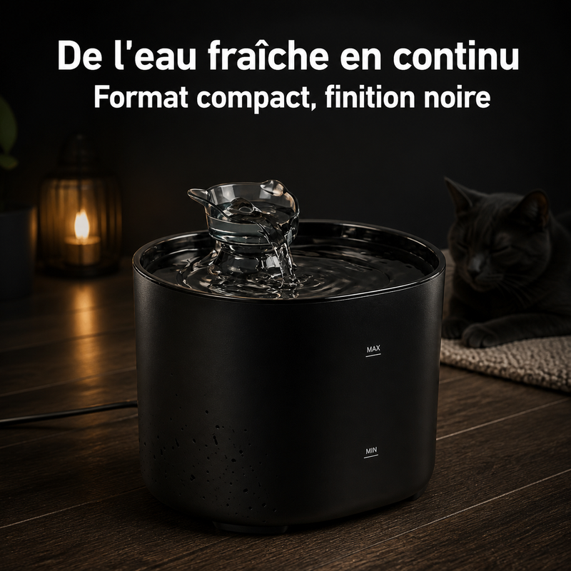 Fontaine à eau compacte noire pour chat – 2,2 L — vue produit