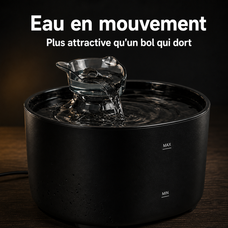 Eau en circulation — Fontaine à eau compacte noire pour chat – 2,2 L