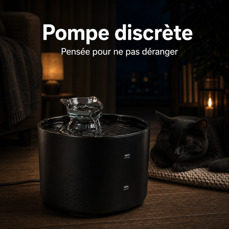 Pompe discrète — Fontaine à eau compacte noire pour chat – 2,2 L