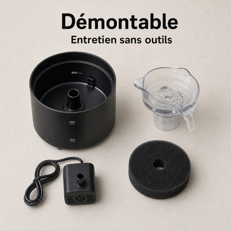Entretien simple démontable — Fontaine à eau compacte noire pour chat – 2,2 L
