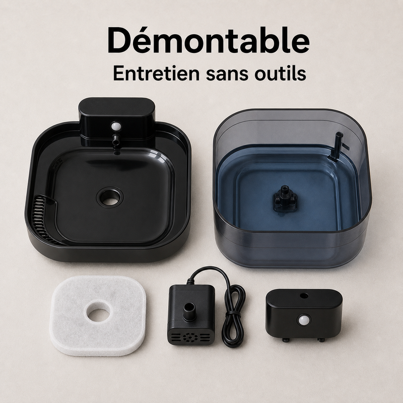 Entretien simple démontable — Fontaine sans fil 2,2 L capteur IR