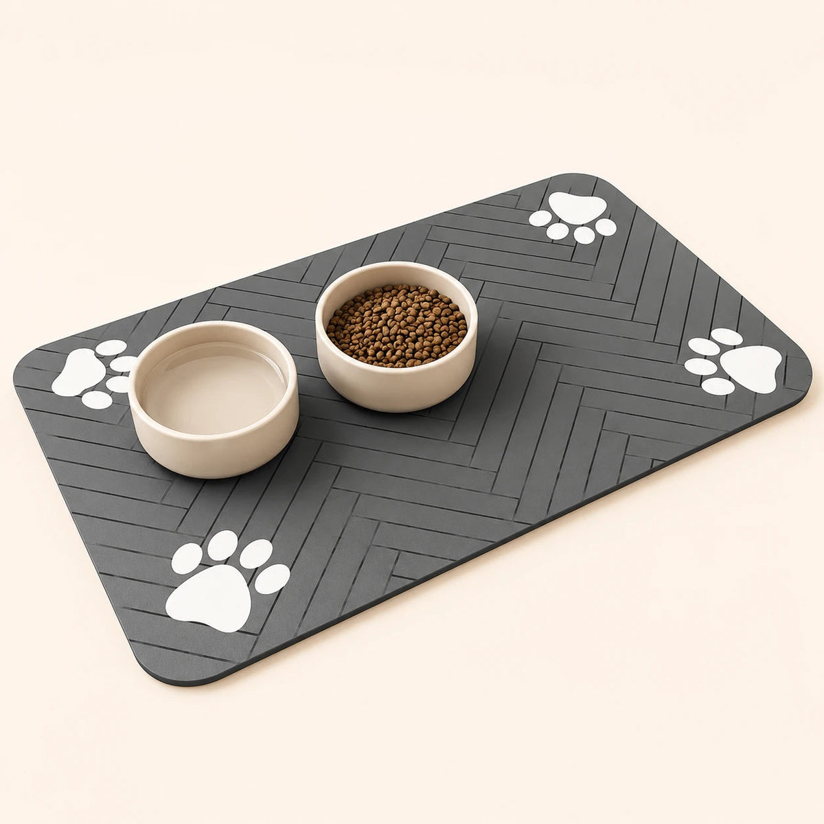 Tapis sous-bowl absorbant 40 × 60 cm pour fontaine et gamelle chat — Gris