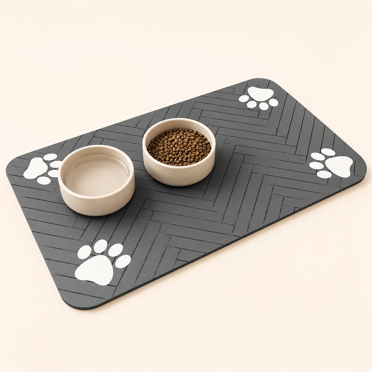 Tapis sous-bowl absorbant 40 × 60 cm pour fontaine et gamelle chat — Gris